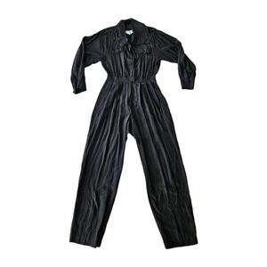 Vtg Silk Studio Black Elegant Gothic Chic Funnel Neck Button Jumpsuit 10